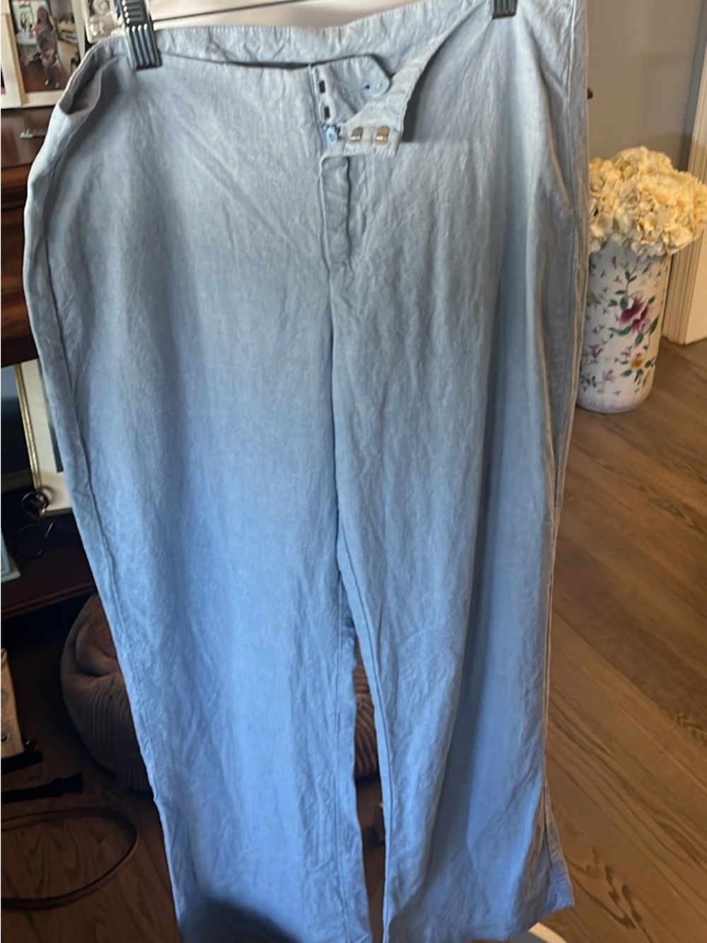 GAP Pale Blue Wide-Leg Linen-Blend Pants